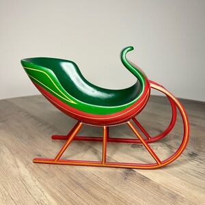 Vintage Teleflora Holiday Sleigh centerpiece Planter Red, Green gold Christmas